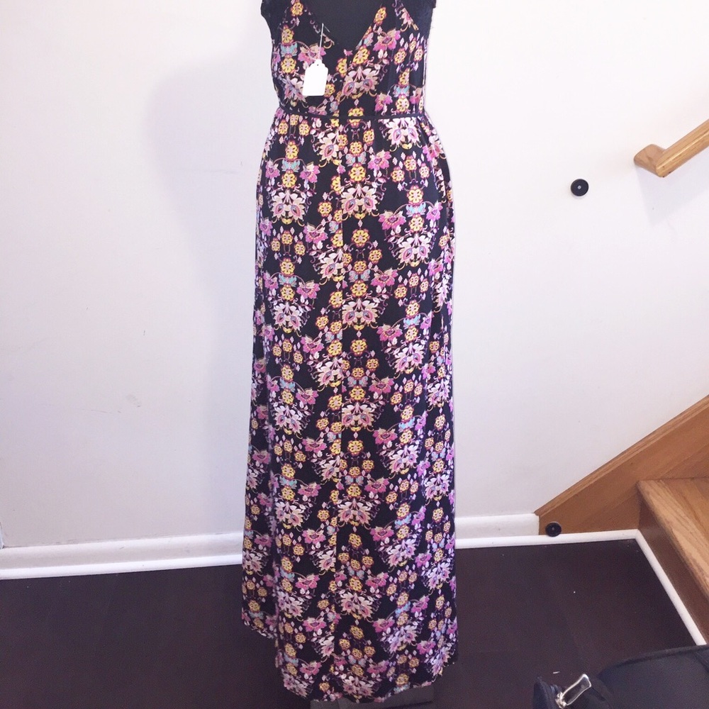 Black Floral Festival Boho Summer Maxi Lace Long Dress Small Medium - Picture 6 of 6